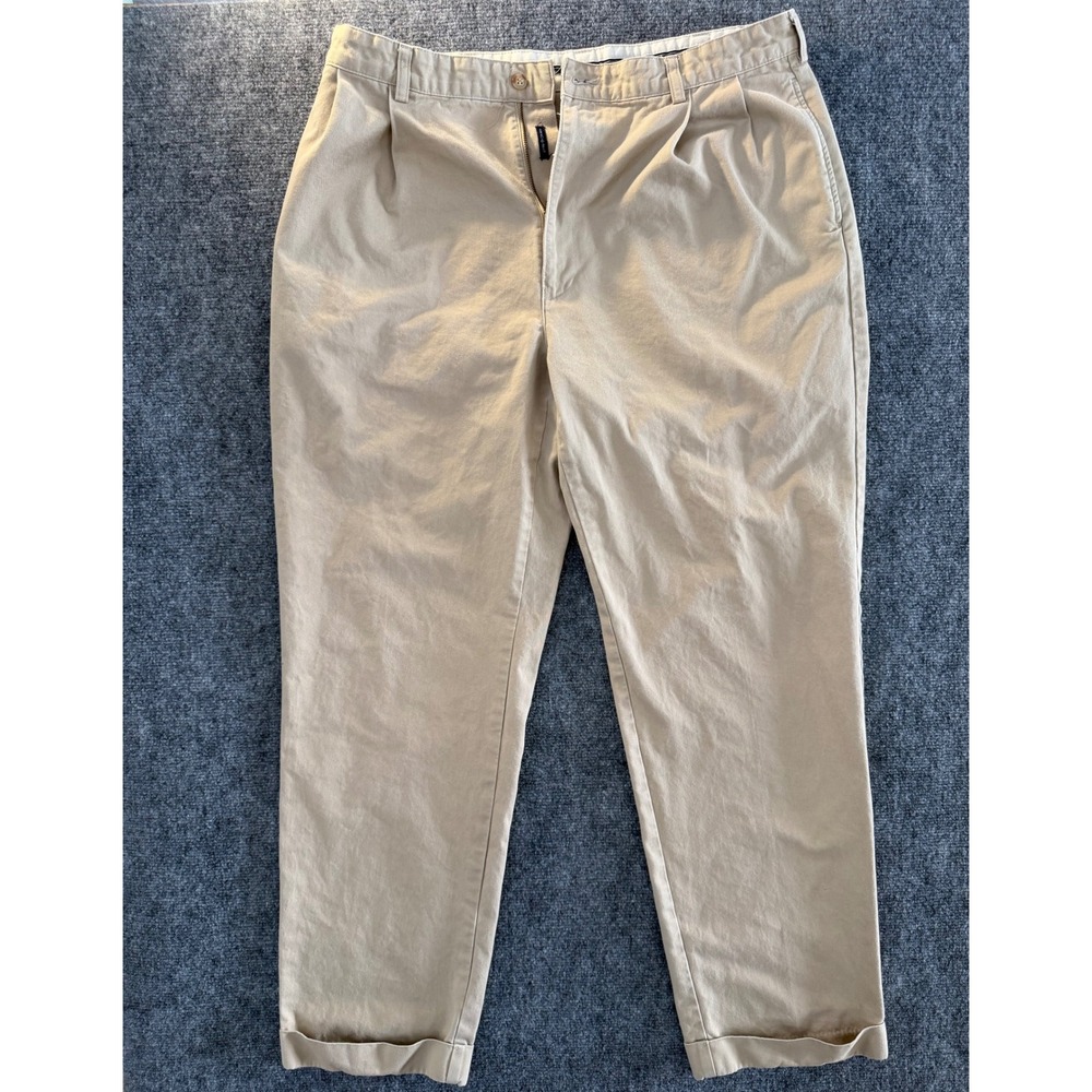 Polo Ralph Lauren Andrew Pant Mens 38x32 Tan Khaki Pleated Cuffed Chinos 7819863